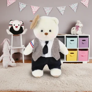 Ours en peluche Petit Nounours blanc en costume de mariage, une peluche à habiller dans une chambre d'enfant