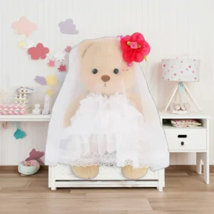 Ours en peluche Petit Nounours brun en robe de mariée, une peluche à habiller dans une chambre d'enfant